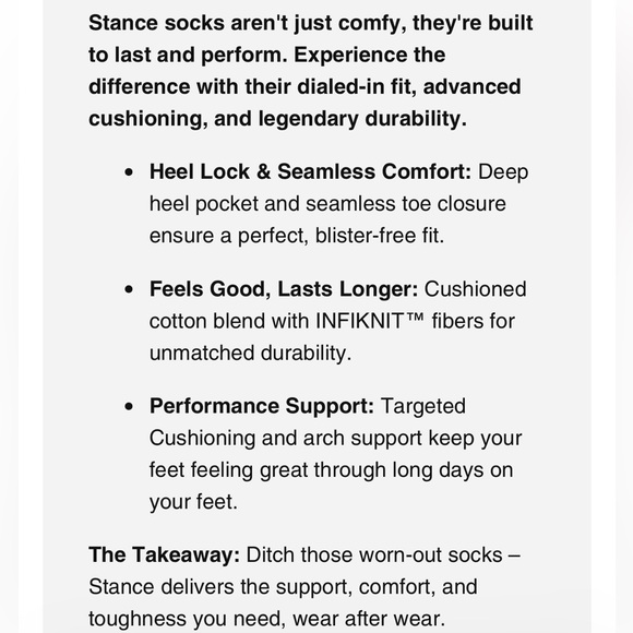 STANCE MEN’S PERFORMANCE CREW HEIGHT FRESHTEK W/INFIKNIT SIDE LG LANAK PASS NWT - Picture 3 of 4